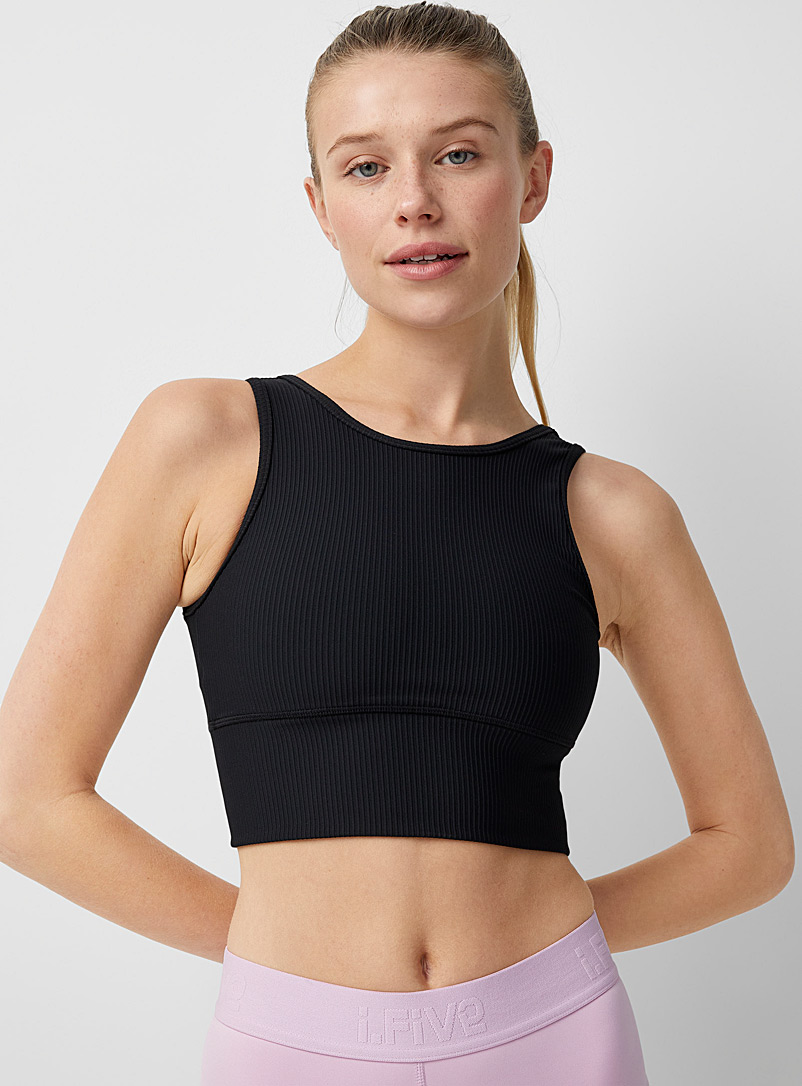 I.FIV5 Black Ribbed fitted cami for women