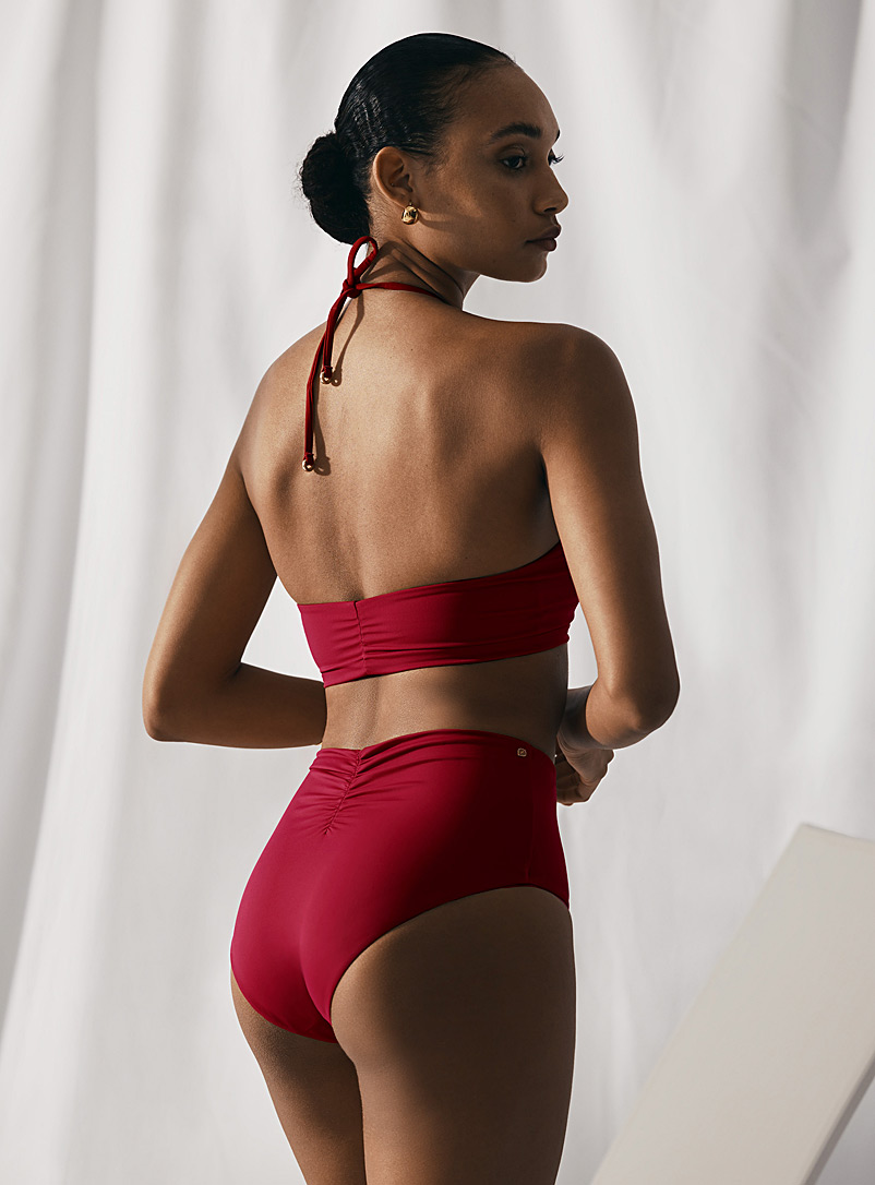 Simons Cherry Red Ruched-back bikini bottom for women