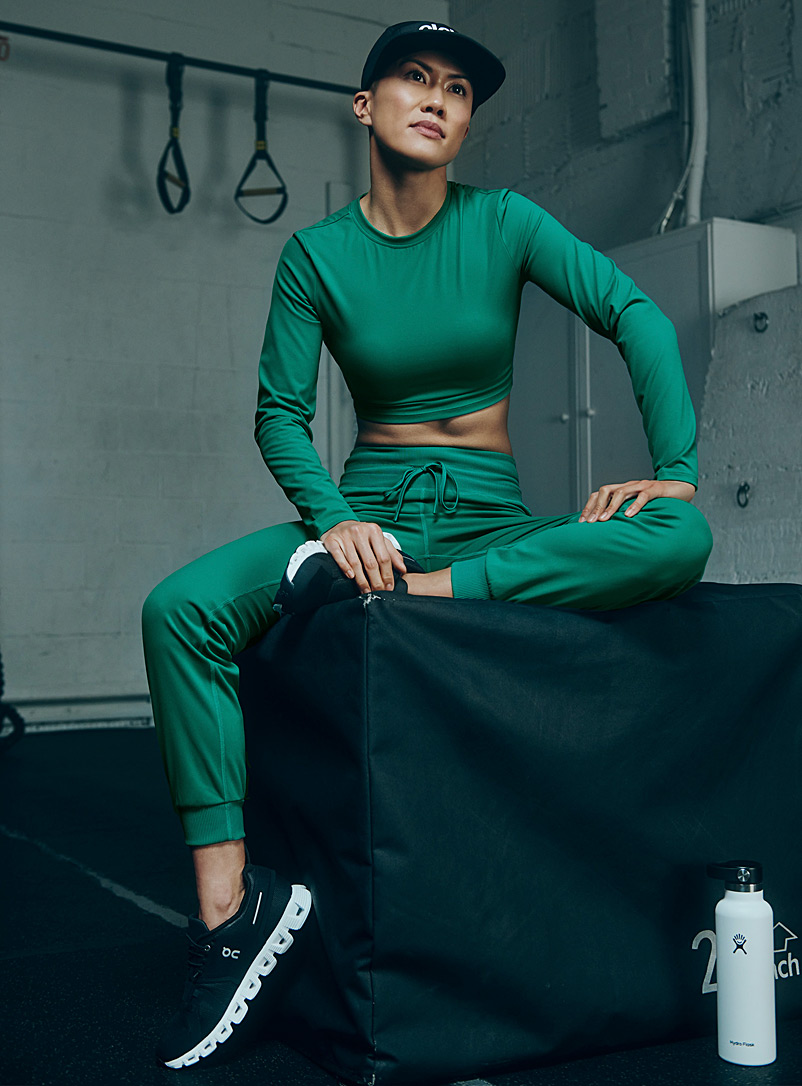 I.FIV5 Mossy Green Velvety fitted joggers for women
