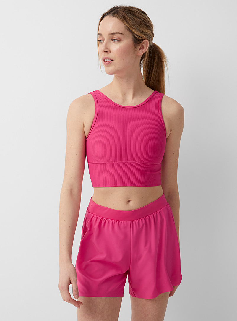 I.FIV5 Pink Two-way ribbed fitted tank for women