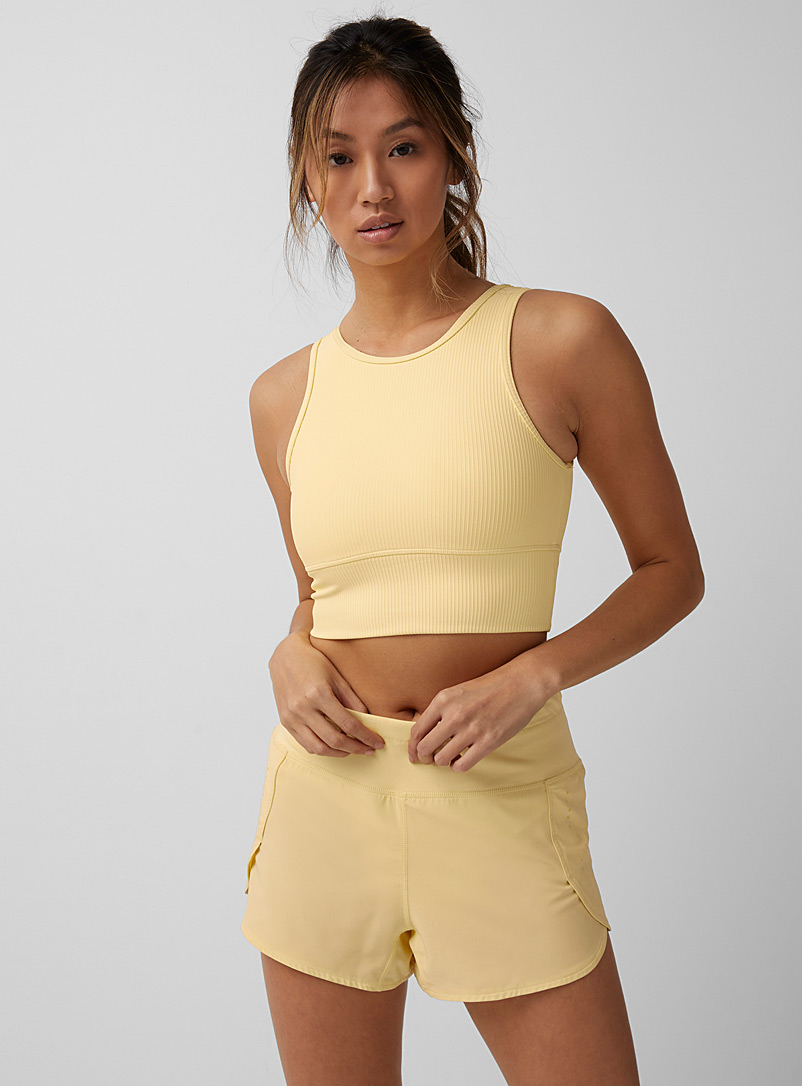 I.FIV5 Light Yellow Two-way ribbed fitted tank for women