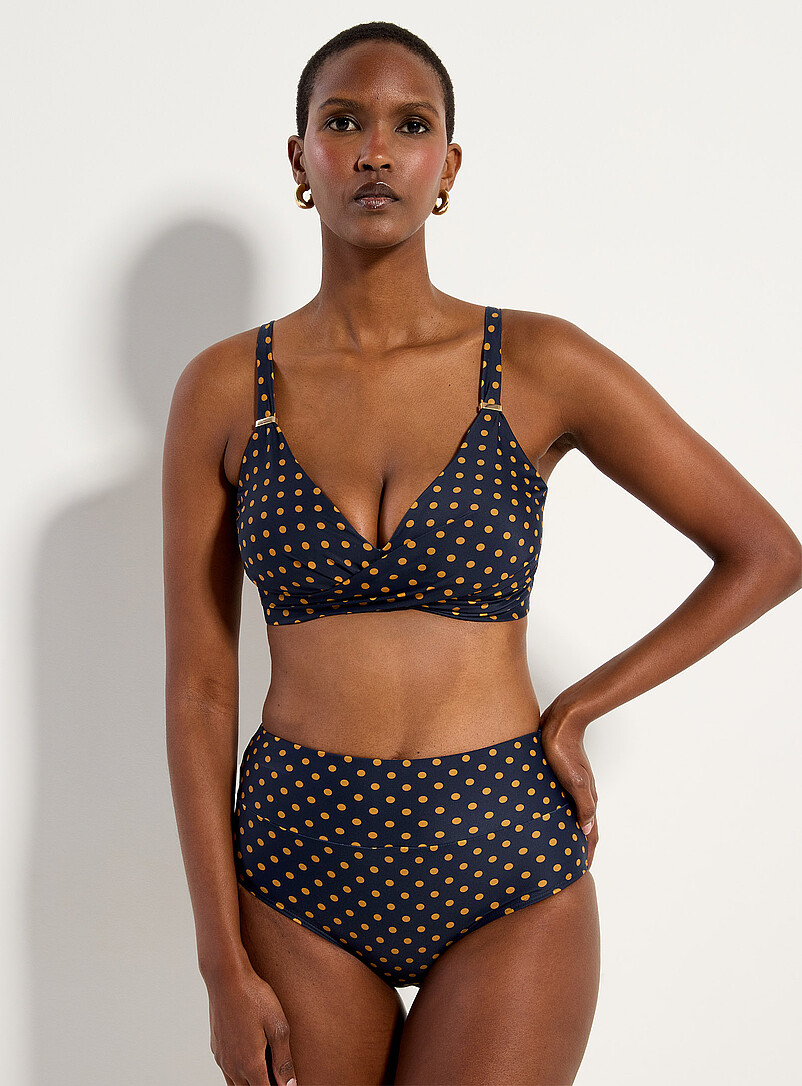 Simons Navy/Midnight Blue Draped crossed-look bralette bikini top for women