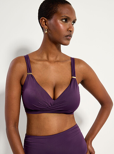 Simons Grape/Dark Crimson Draped crossed-look bralette bikini top for women