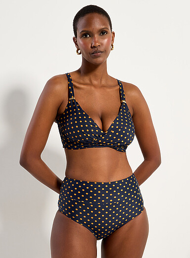Simons: Le bikini taille haute bande large Bleu &agrave; motifs pour femme