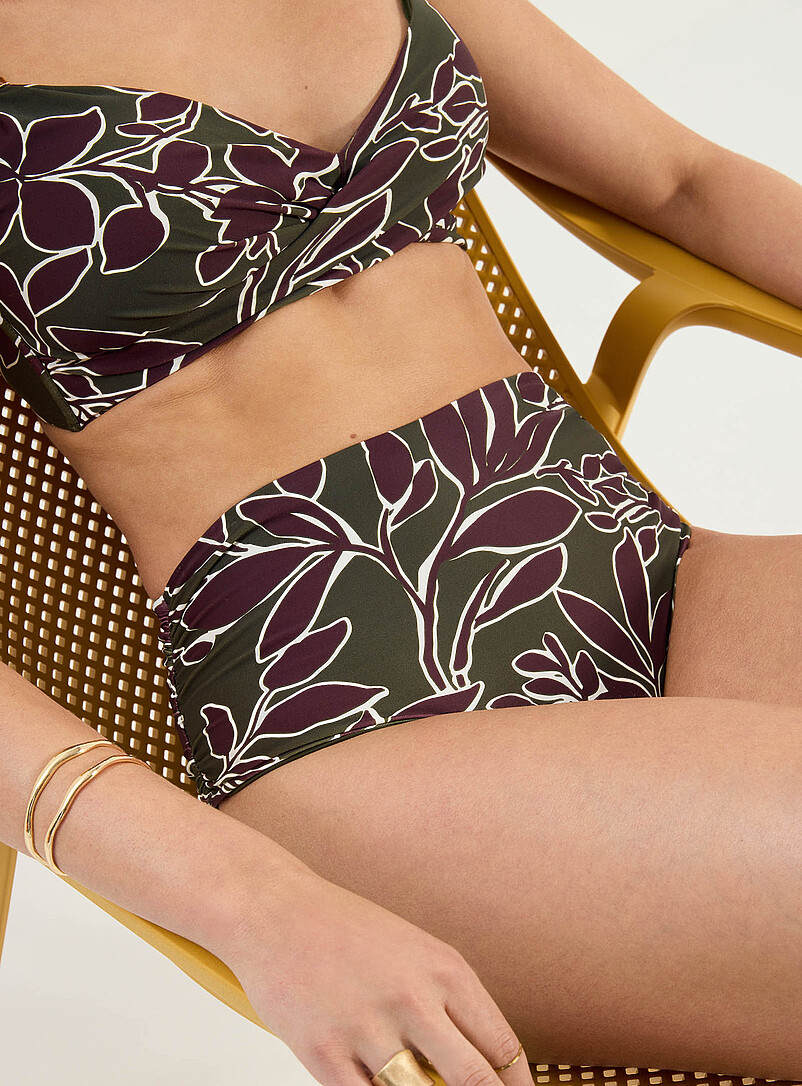 Simons: Le bikini taille haute &agrave; plis Vert &agrave; motifs pour femme