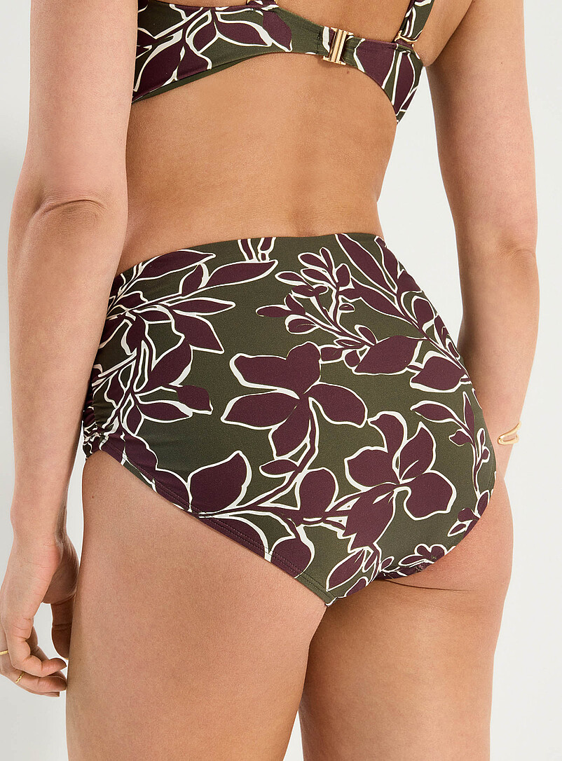 Simons: Le bikini taille haute &agrave; plis Vert &agrave; motifs pour femme