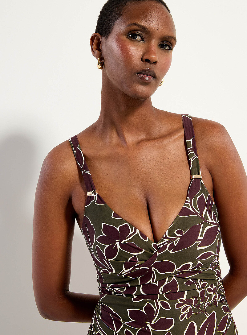 Simons: Le une-pi&egrave;ce effet crois&eacute; drap&eacute; Vert &agrave; motifs pour femme