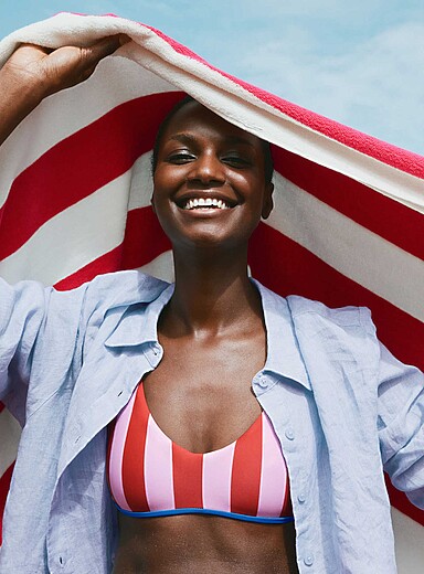 La bralette col V rayures parasol R&eacute;versible