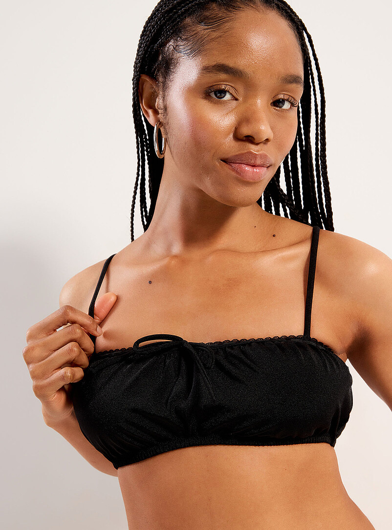 Fine lace-trim gathered bralette bikini top product image 2
