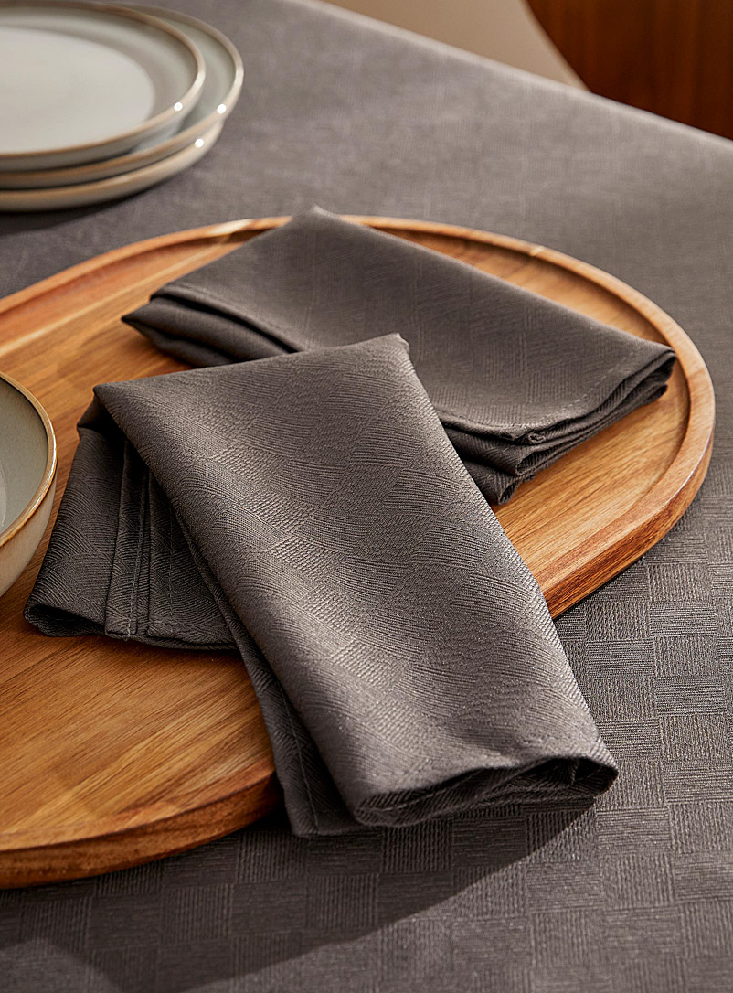 Simons Maison: Les serviettes de table polyester recyclé texture losanges gris Ensemble de 2 Charbon