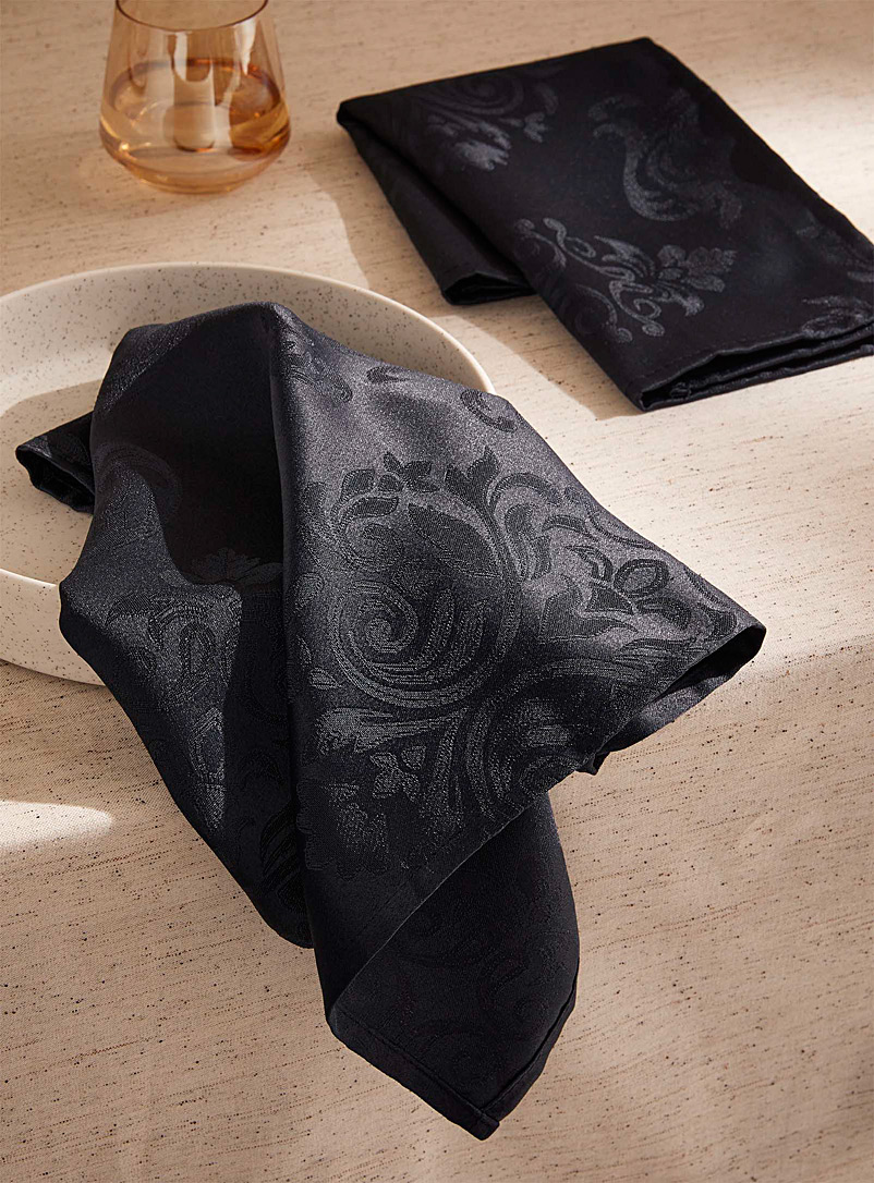 Simons Maison: Les serviettes de table polyester recyclé damas floral Ensemble de 2 Marine