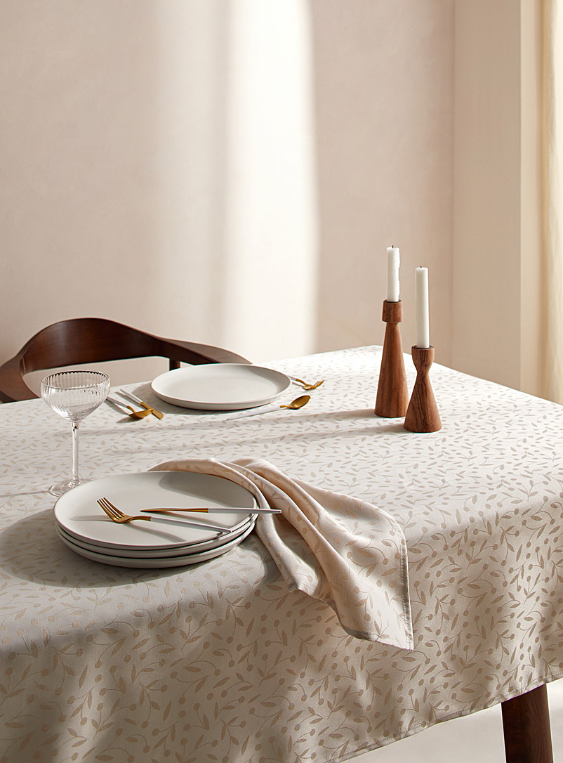 Simons Maison Ivory/Cream Beige Two-tone jacquard recycled polyester tablecloth
