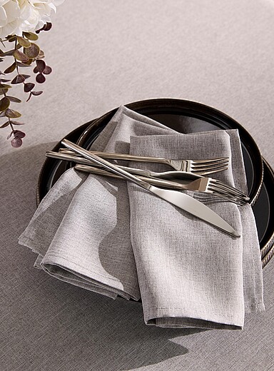 Les serviettes de table jacquard gris chin&eacute; Ensemble de 2