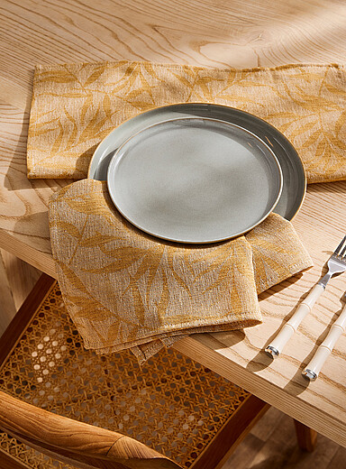 Les serviettes de table jacquard feuilles tropicales Ensemble de 2