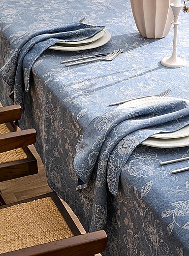 Les serviettes de table florales effet denim Ensemble de 2