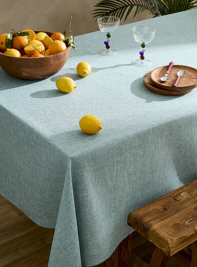 Simons Maison Turquoise Heather blue jacquard tablecloth