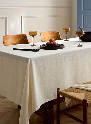 Simons Maison: La nappe rustique mouchet&eacute;e avoine touche de lin Ivoire - Beige cr&egrave;me