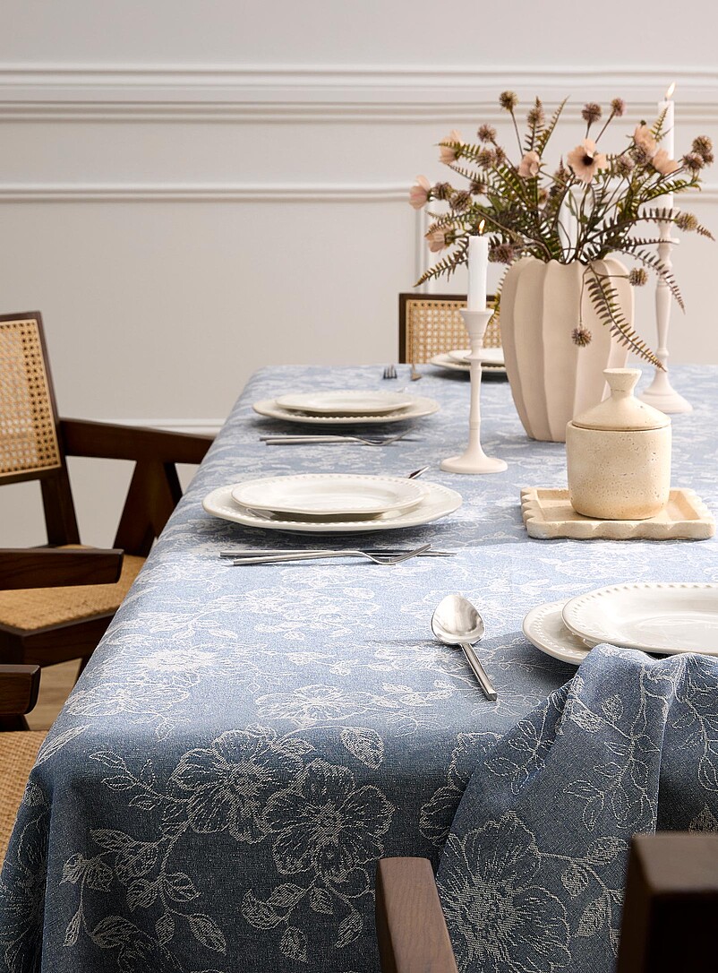 Faux-denim floral tablecloth product image (primary)