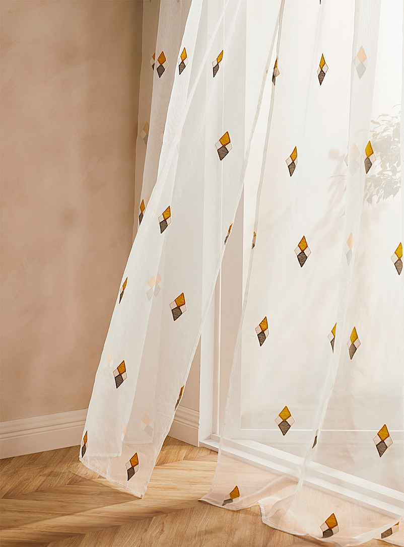 Simons Maison Patterned Yellow Tricolour diamond sheer curtain 137 x 218 cm