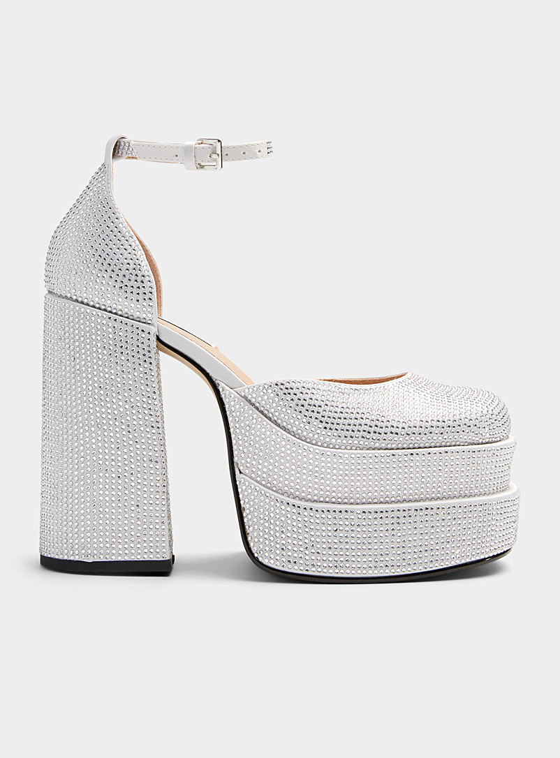 Steve Madden Silver Charlize rhinestones block-heel platform shoes for women