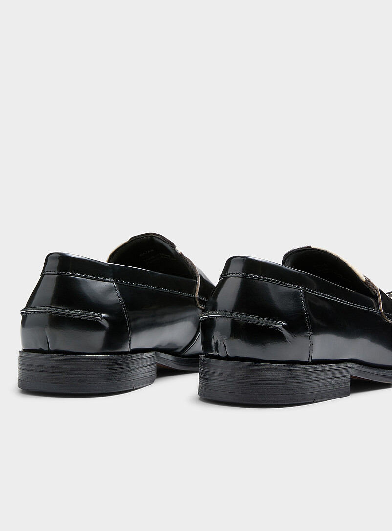 Steve Madden: Le fl&acirc;neur penny Natan cuir poilu vache Homme Noir pour homme