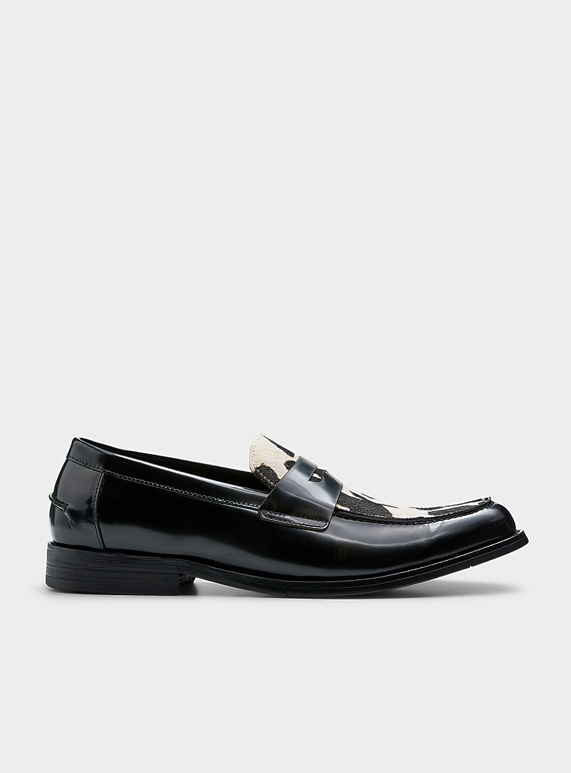 Steve Madden: Le fl&acirc;neur penny Natan cuir poilu vache Homme Noir pour homme