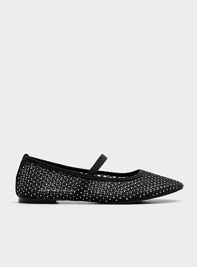 Roamm mesh and crystals Mary Jane ballet flats