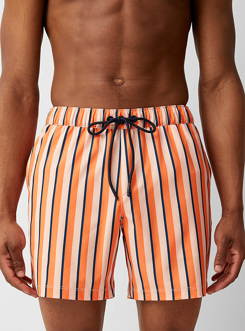 Everyday Sunday Patterned Orange Vibrant vertical stripe swimsuit for men