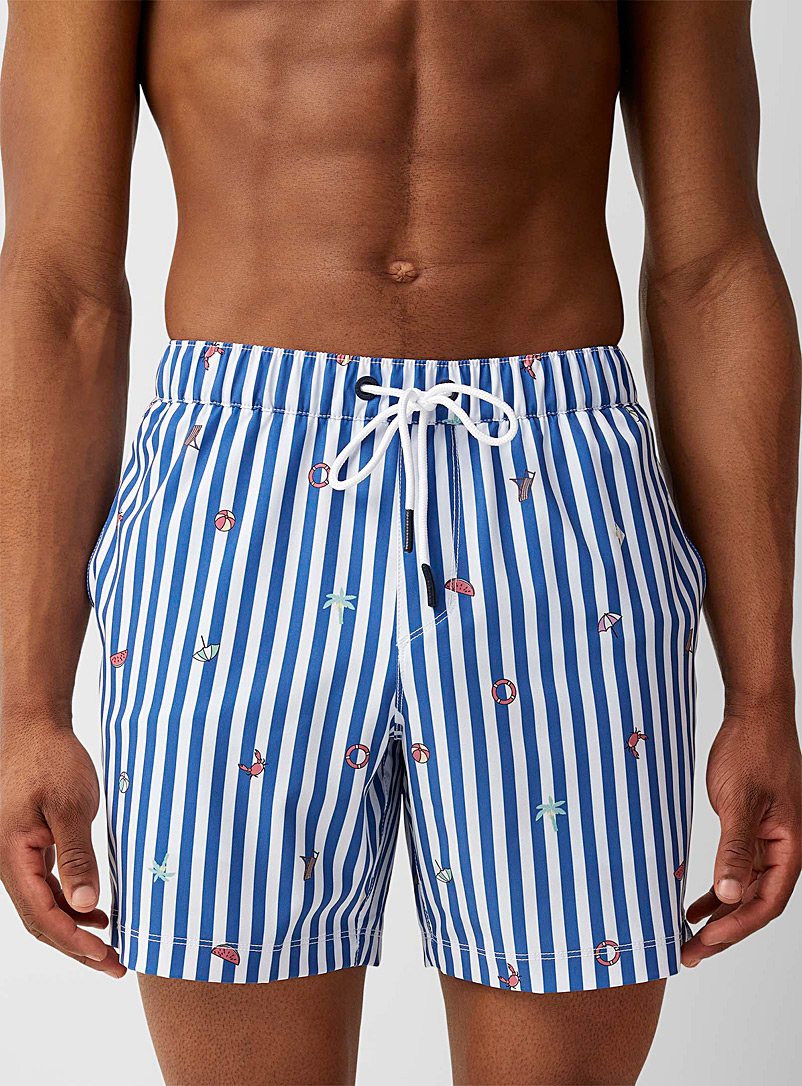 Everyday Sunday Patterned Blue Summery embellishment striped swim trunk for men