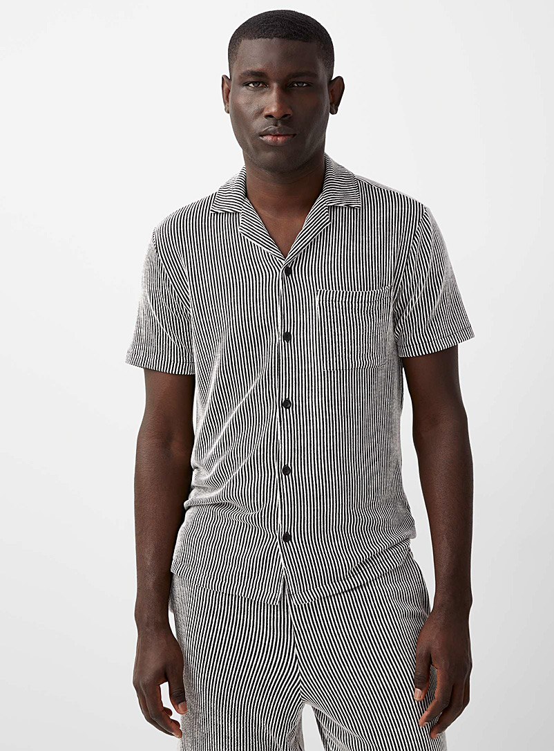 Everyday Sunday Patterned Black Minimalist stripe lounge shirt for men