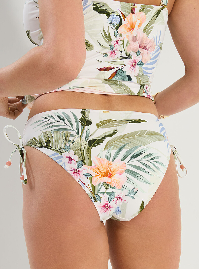 Everyday Sunday Patterned White Pastel foliage ruched bikini for women