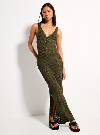 V-neck crochet maxi dress