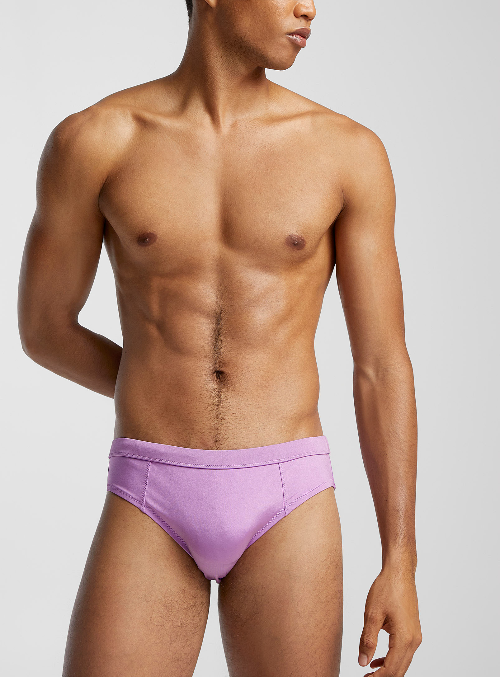 Everyday Sunday Shiny Solid Swim Brief In Lilacs