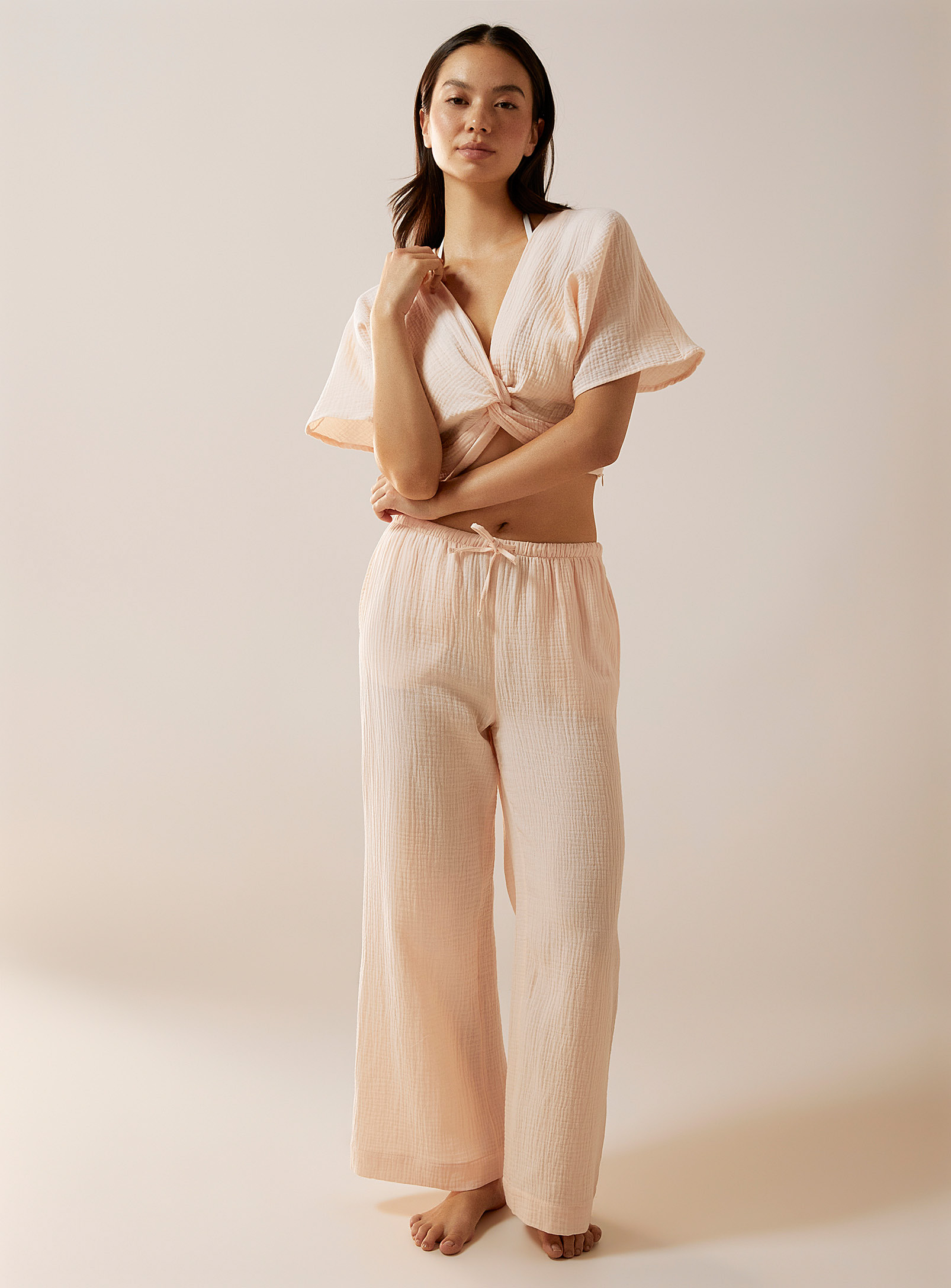 Everyday Sunday Peach-pink Cotton Gauze Pant In Tan