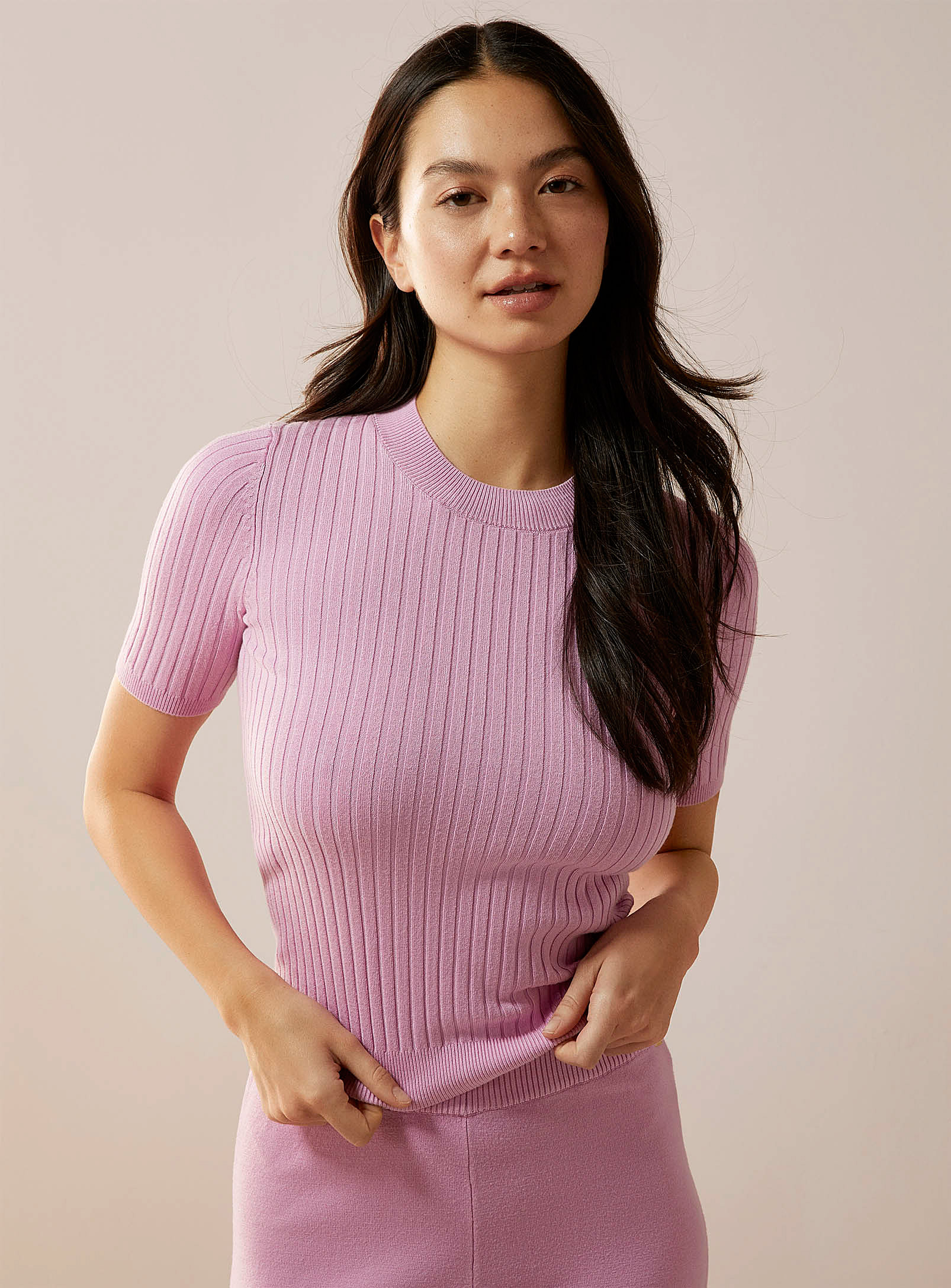 Everyday Sunday Bubble Gum Ribbed Lounge Sweater In Mauve