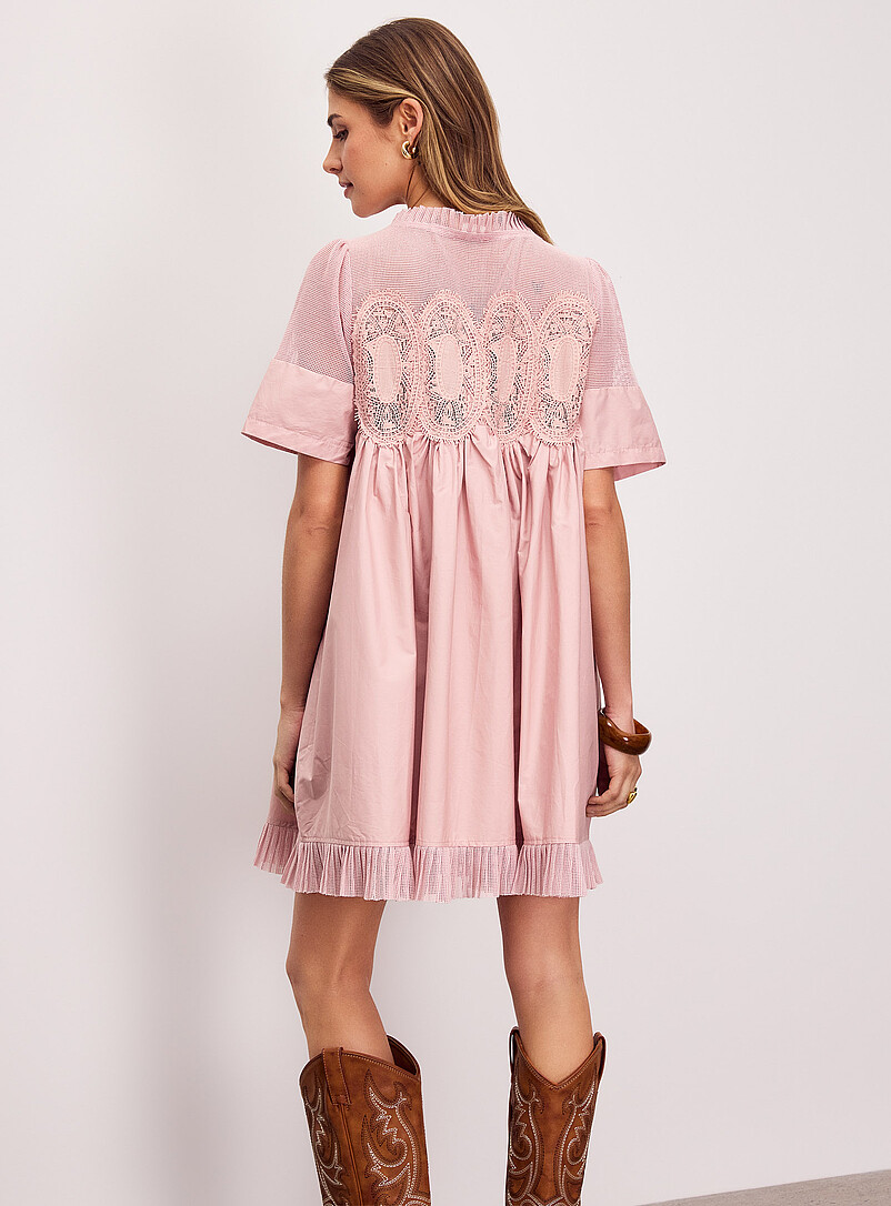 Ic&ocirc;ne: La minirobe &eacute;vas&eacute;e ovales crochet&eacute;s popeline Vieux rose pour femme
