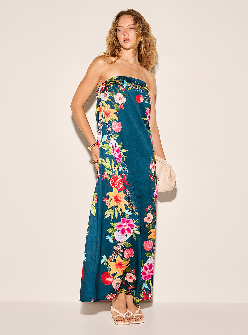 Satiny Floral Tube Dress
