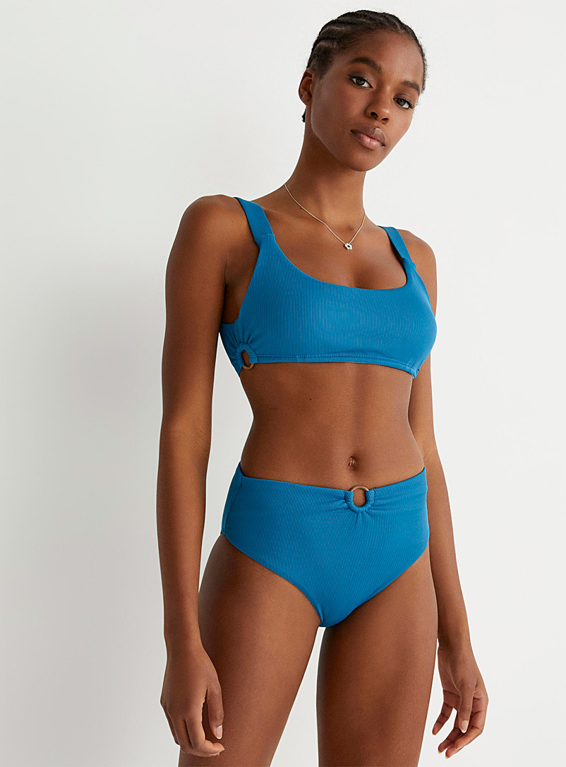 Quintsoul: Le bikini côtelé taille haute sur anneau Ligne Twik Bleu pour femme