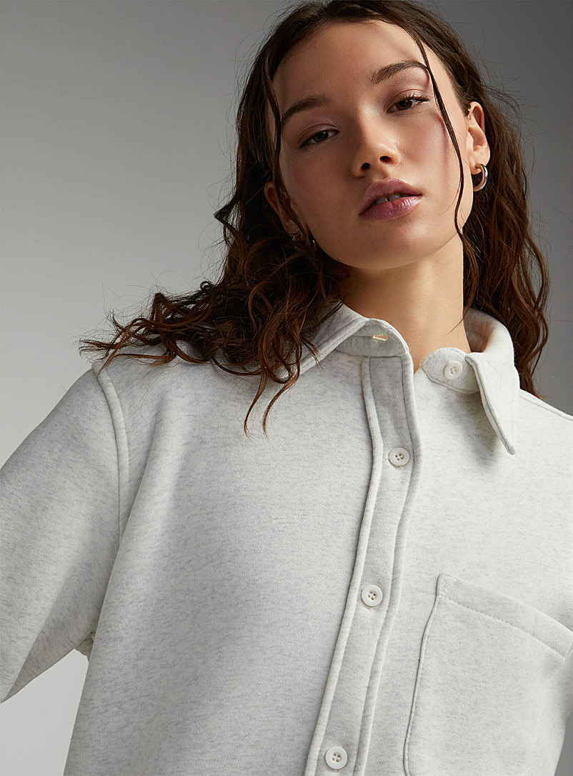 Twik Light Grey Pocket fleece overshirt for women