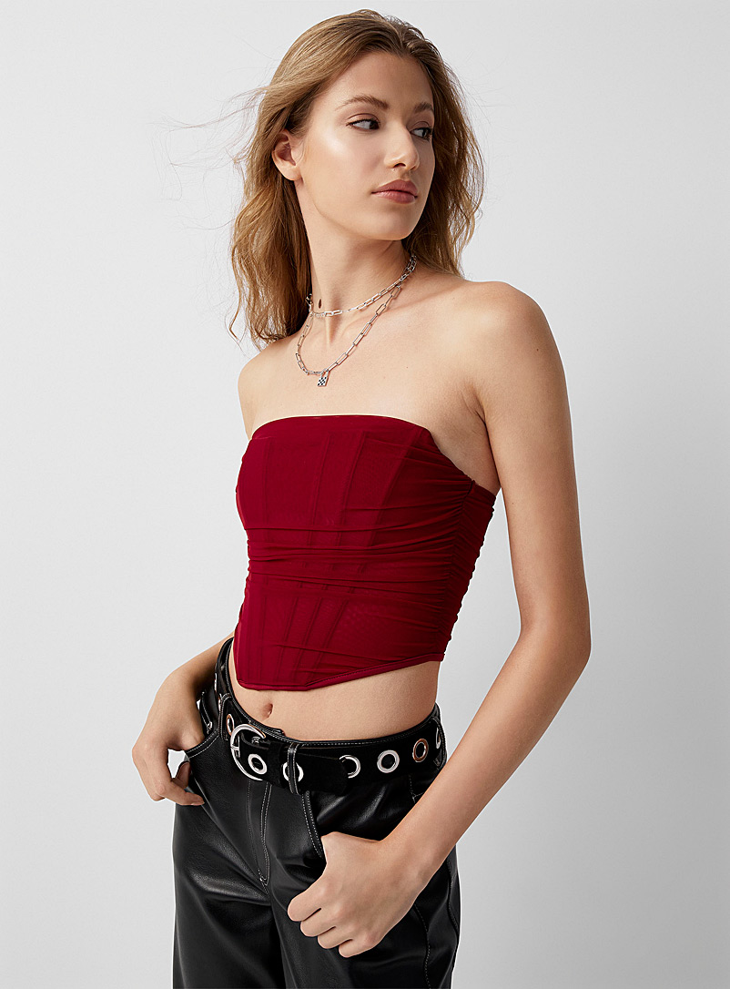 Twik Ruby Red Ruched mesh bustier for women