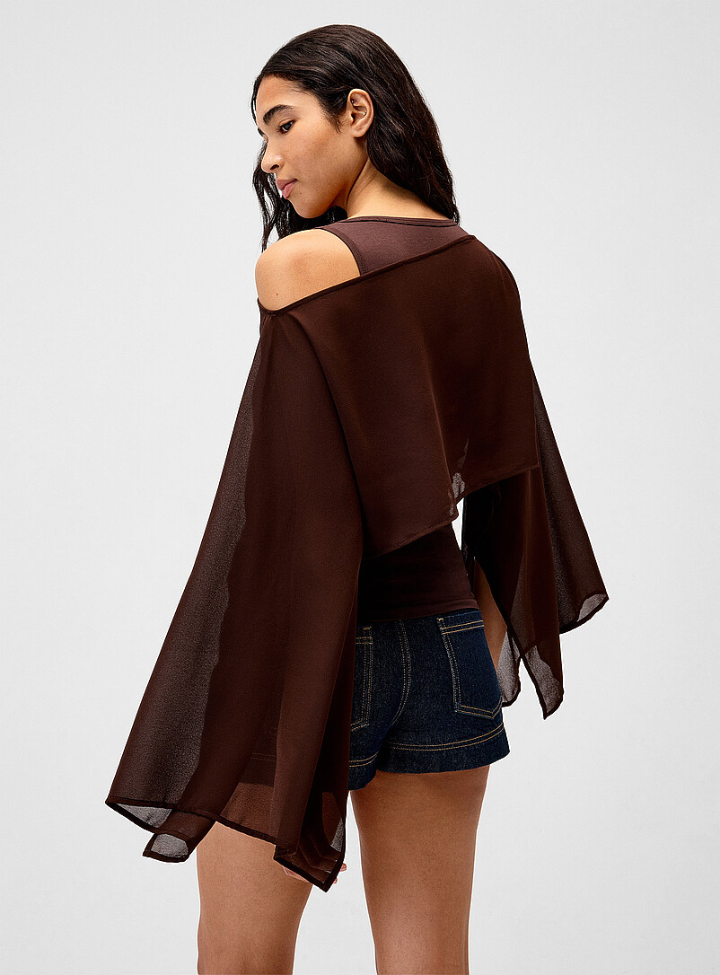 Twik: Le poncho chiffon court Noir pour femme