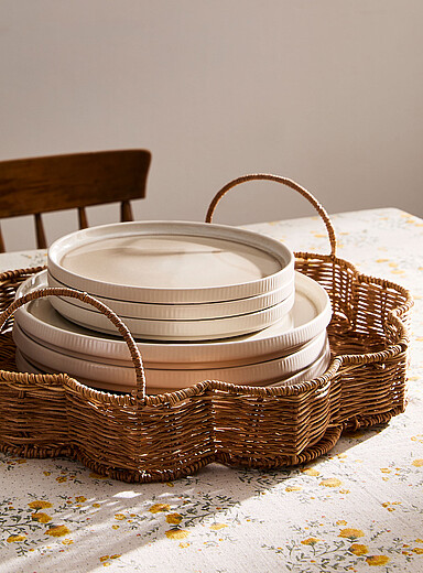 Floral rattan serving tray