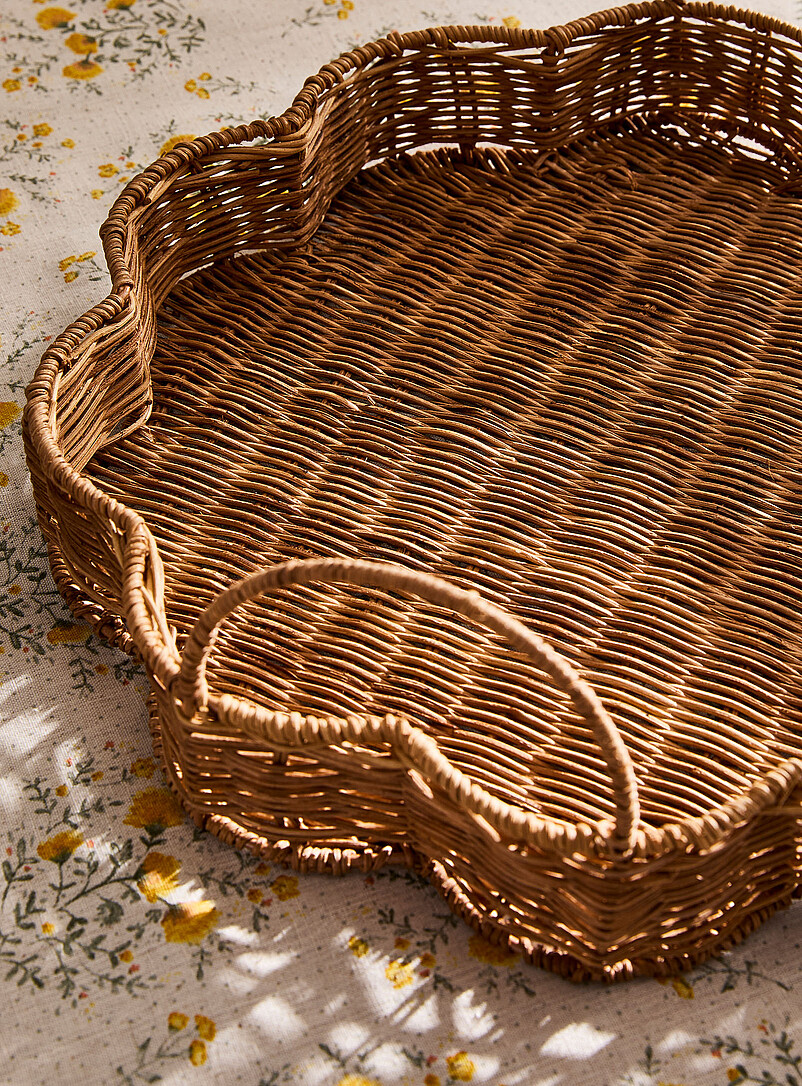 Simons Maison Brown Floral rattan serving tray