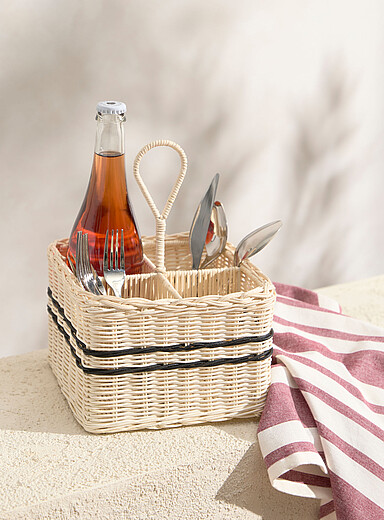 Rattan utensil holder basket