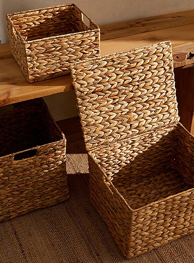 Large water hyacinth storage basket with lid