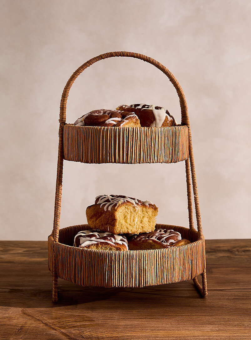 Rattan two-tiered cake stand product image (primary)