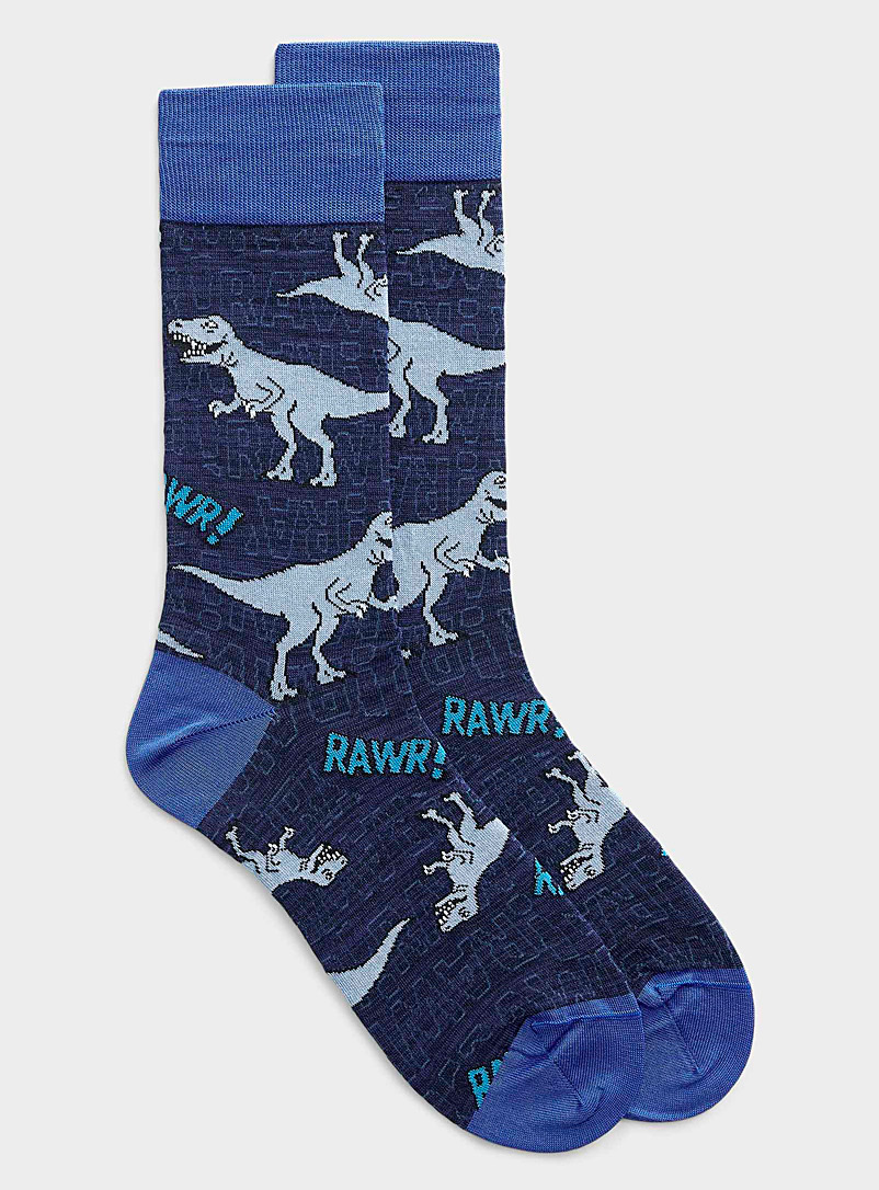 Bugatchi Patterned Blue Roaring dino sock for men