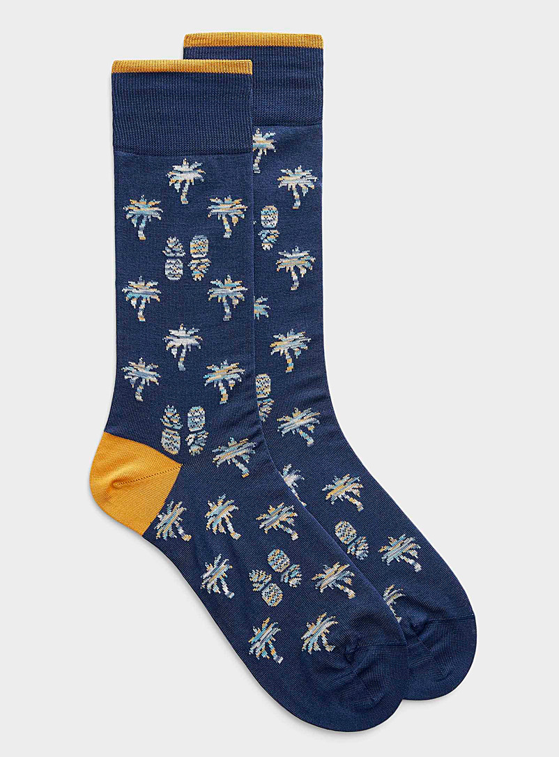 Bugatchi Patterned Blue Palm tree and pineapple sock for men