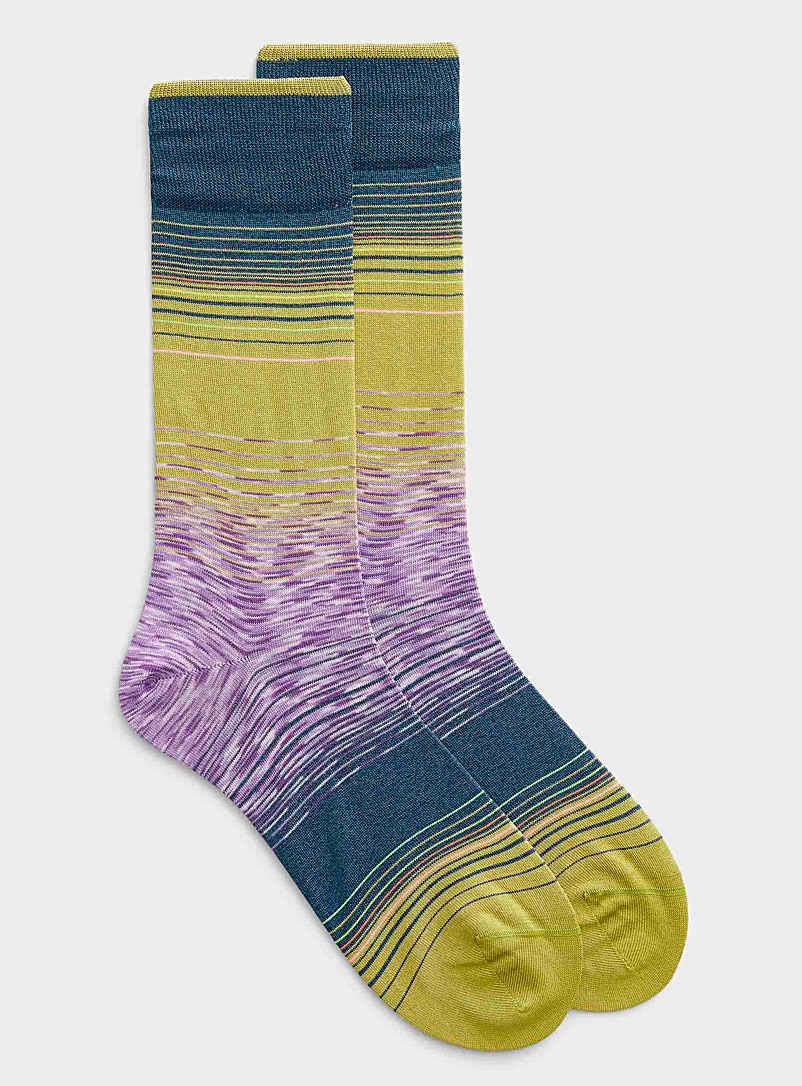 Bugatchi Patterned Yellow Space-dye block sock for men