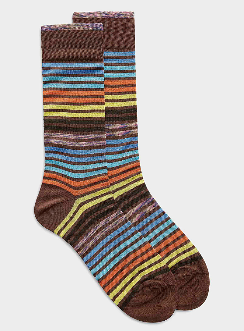Bugatchi Patterned Brown Space-dye stripe sock for men